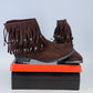 Bucco Capensis Fawn Ankle Boots Brown Faux Suede Studded Fringe Women 8.5