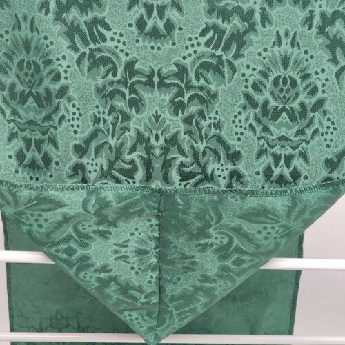 Green Linen Table Runner With Attached Tassels Minor Stain Lightly Used Vintage