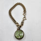 Four Leaf Clover Glass Dome Cabochon Charm Bracelet Gold Tone Curb Chain 7.5"