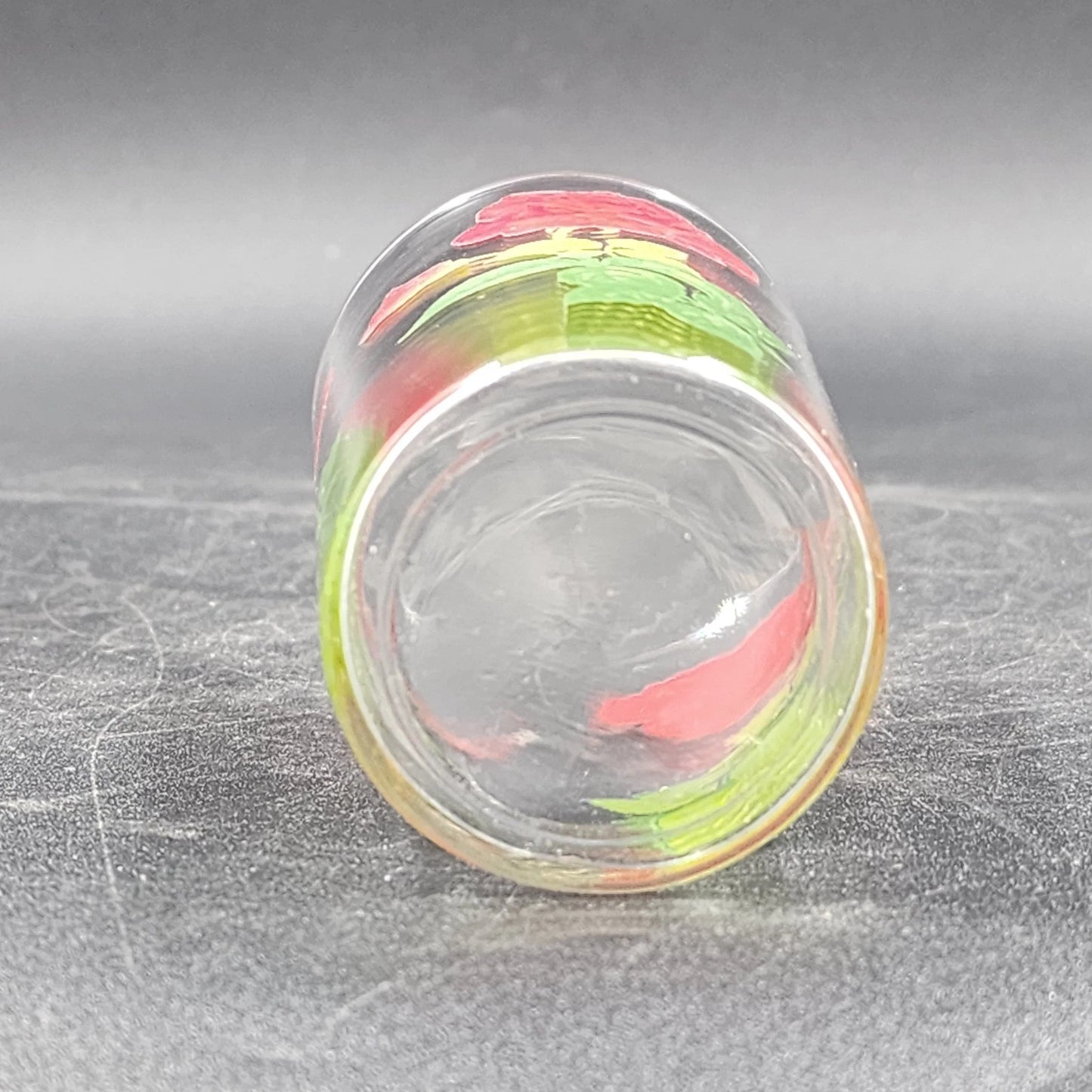 2 Stemmed Red Rose Tumbler Glasses w Green and Yellow Leaves 8 oz Vintage Rare