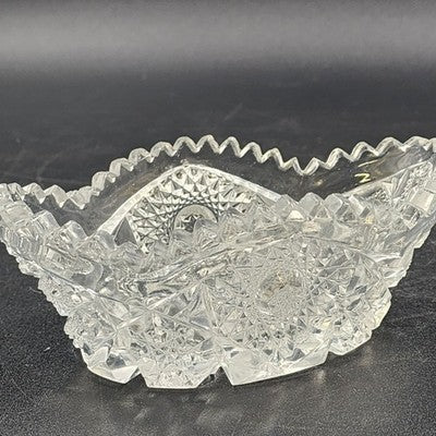 Imperial Glass Nucut Lead Crystal Oval Serving Bowl Sawtooth Edge 6.5" Vtg 50s