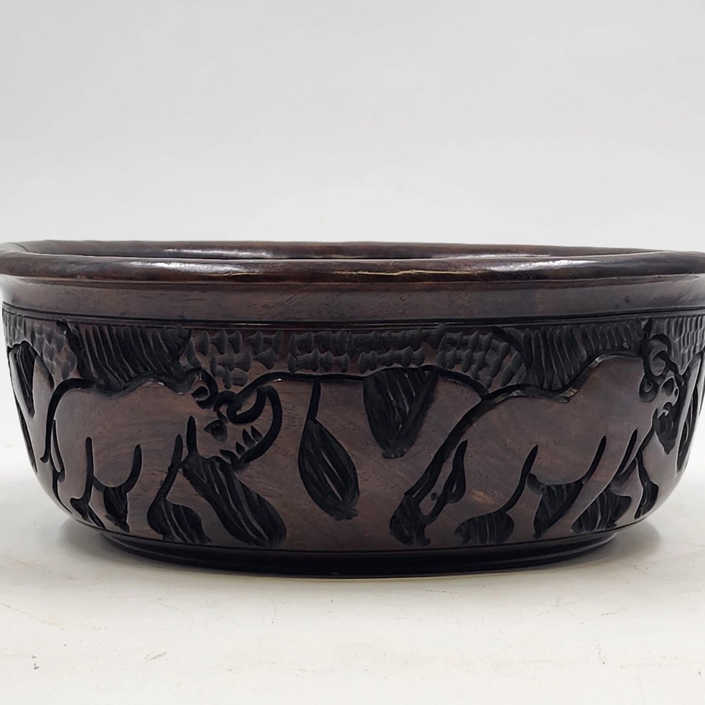 Hand-Carved Wood Bowl Kingdom Swaziland Eswatini Africa Intricate Animal Carving