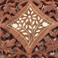 Hand Carved Wood Trivet 8" Square Gold Inlay Floral Design Vented Feet India Vtg