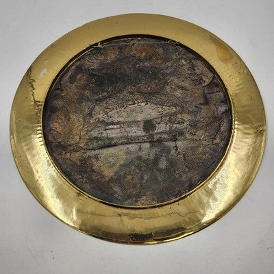 Solid Brass Charger Plate Engraved Temple Yin Yang Asian Dragons Heavy 11.5"