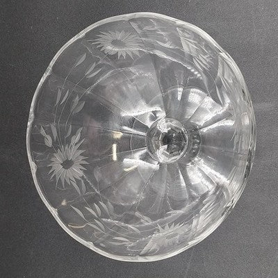 Candy Dish Etched Cut Compote Sunburst Floral Clear Glass Footed 5.25"x4.5"