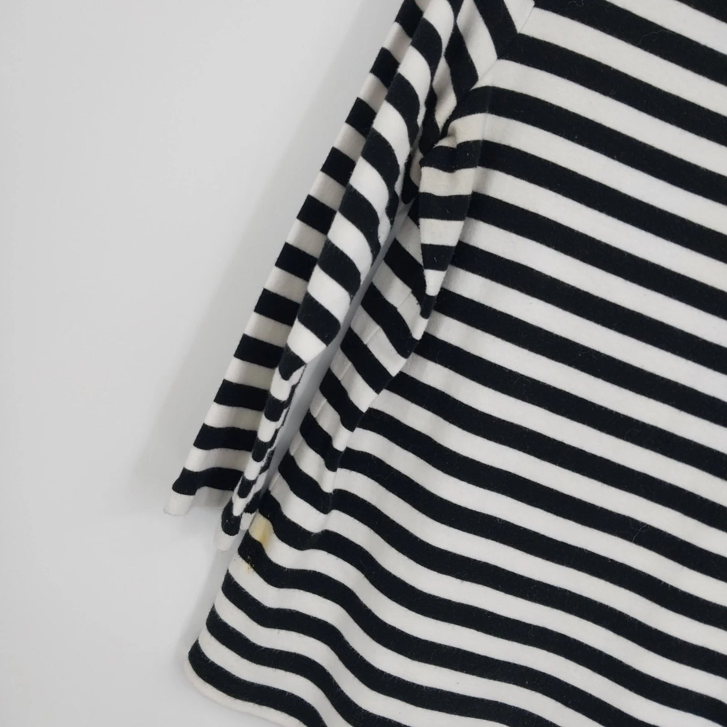 Relativity Black White Striped Boat Neck Top L 3/4 Sleeve Button Shoulder Womens
