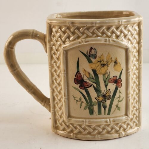 3 Enesco Butterfly Garden Trellis 4" Tall Coffee Mugs Cups Japan 1978 Vintage