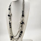 Silver Tone Chains w Black White & Silver Tone Beads Three Strand Necklace 17"