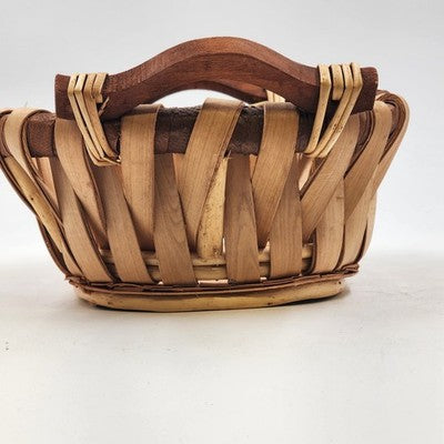 Oval Basket with Wooden Handles 12"x9" LaVeeda Hand Woven Rattan Wicker