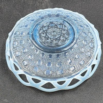Imperial Katy Blue Bowl Opalescent Diamond Lace Edge Depression Glass 6" Vintage