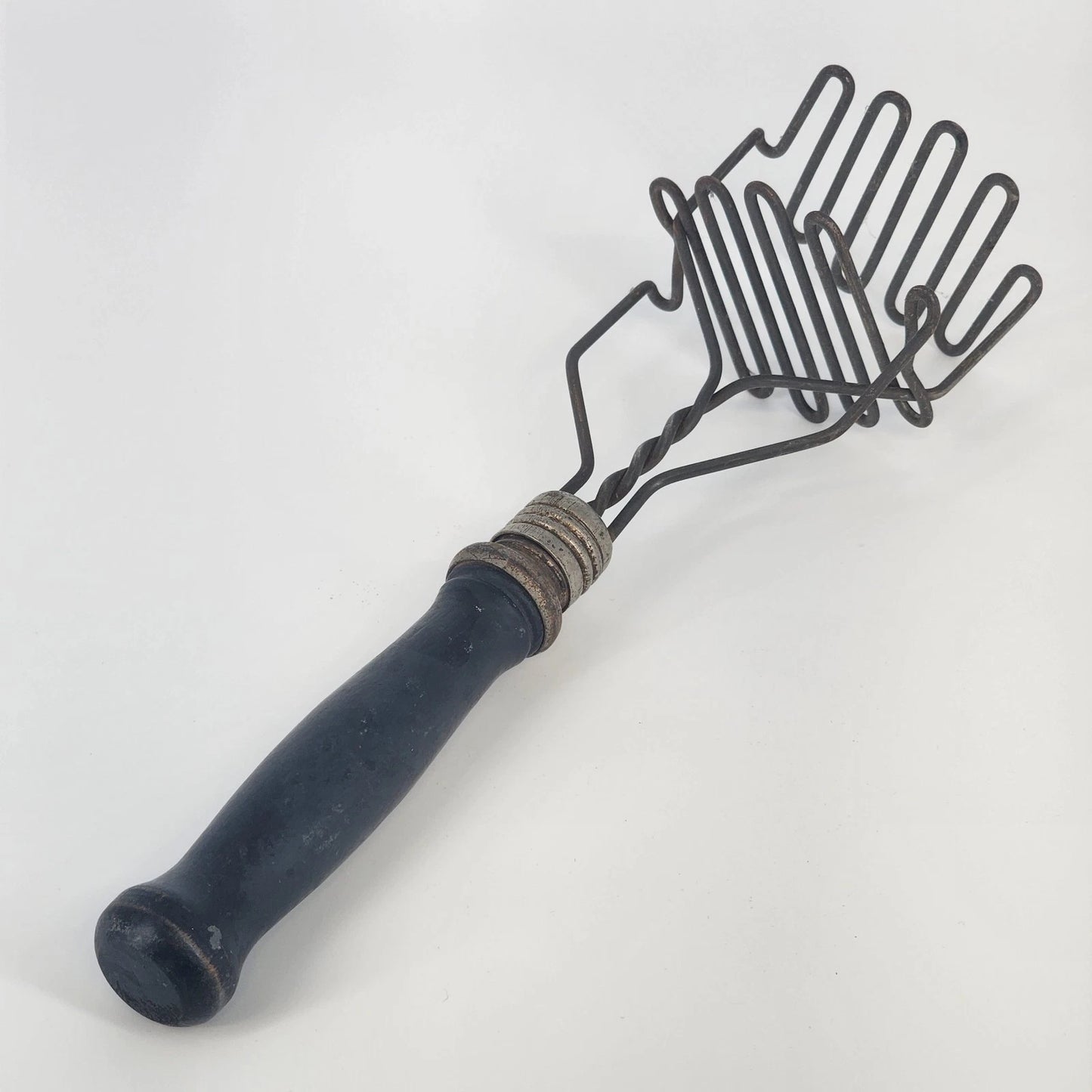 Double Wire Potato Masher Black Wood Handle Spring Action Twisted Wire Vintage