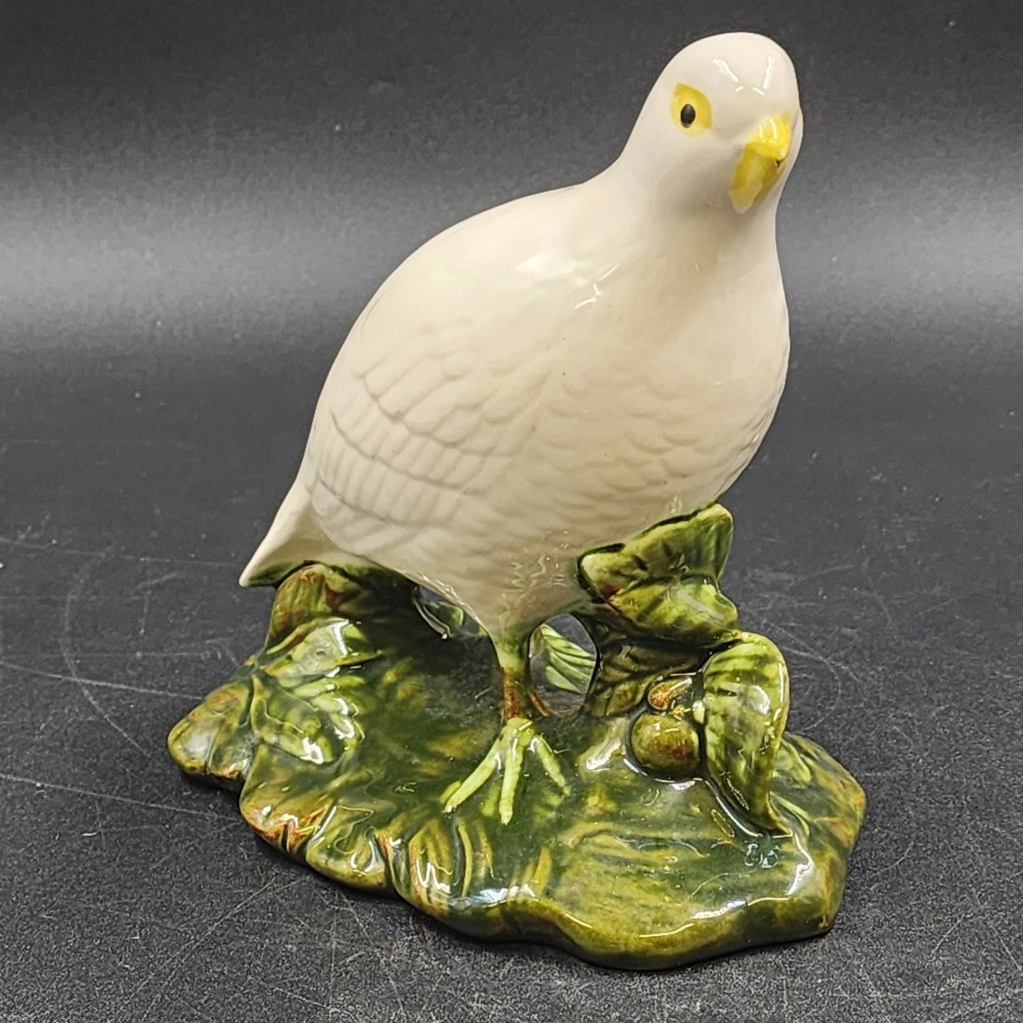 Ceramic Bird Figurine White Partridge on Green Foliage by Cort's Ceramics 7.5"h