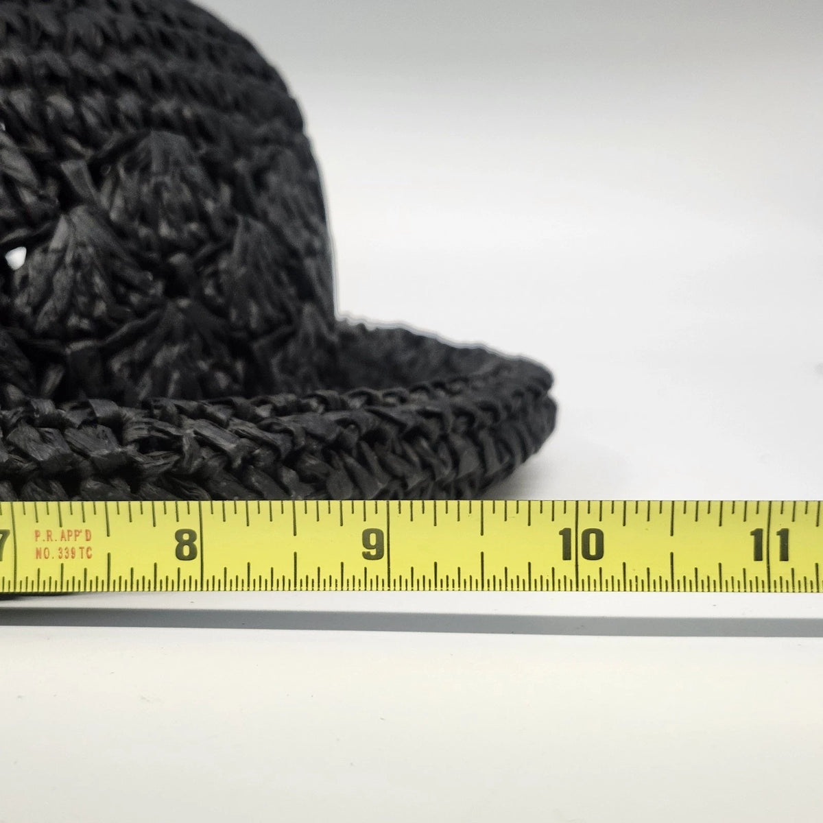 Women's Black Crochet Straw Cloche Hat Rolled Brim Cut Out Open Weave One Size