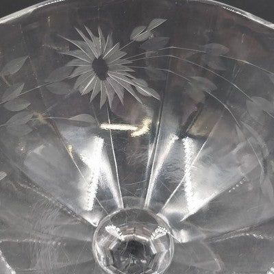 Candy Dish Etched Cut Compote Sunburst Floral Clear Glass Footed 5.25"x4.5"