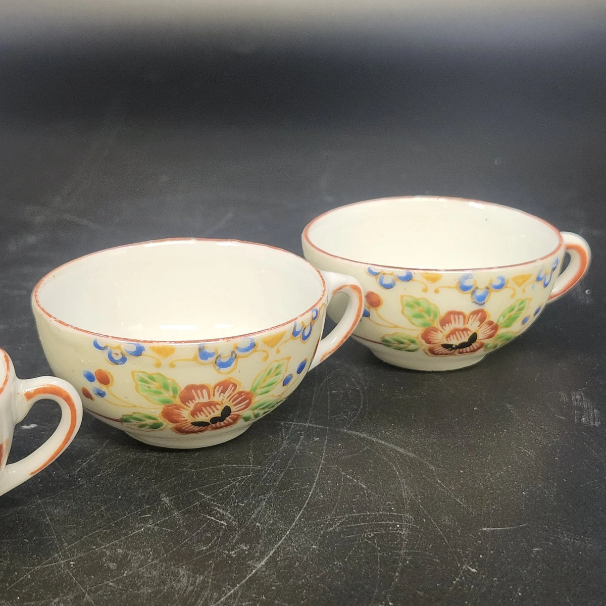 Floral Demitasse Tea Coffee Cups 2.5"d Set of 4 Porcelain Handle Japan Vintage