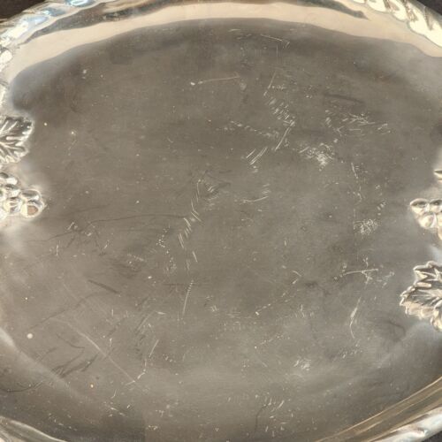 Handmade Mexican Large Round Aluminum Tray Grape Handles Platter 13" Scalloped