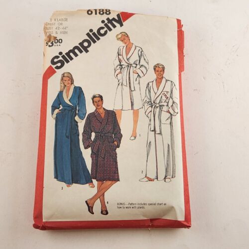 Simplicity 6188 Vintage Sewing Pattern Unisex Robe 2 Lengths Size 42-44" Bust