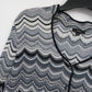Women's Medium Black White Chevron Pleated Blouse Lettuce Trim 3/4 Sleeve