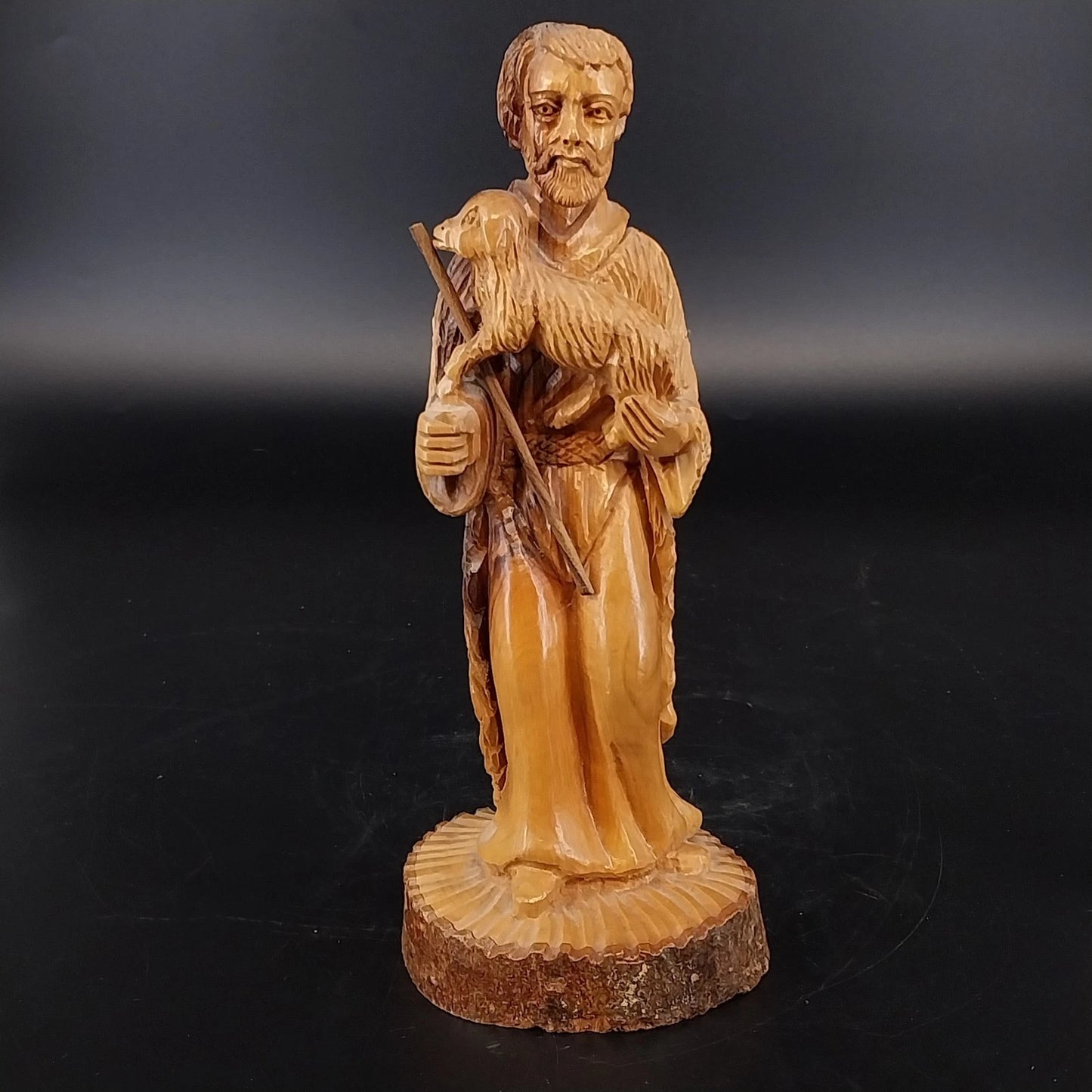 Vintage Hand Carved Wooden Nativity Shepherd Figurine With Lamb