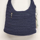The Sak Navy Blue Striped Crocheted Boho Shoulder Hand Bag Purse Zipper 10"x13"