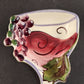 Clay Art Brand Wine Glass Shape Snack Nut Dish Painted Wine and Grapes Spoonrest