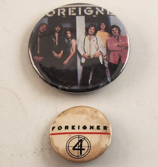 Set of 2 Foreigner Band Concert Pinback Buttons Vintage Rock and Roll