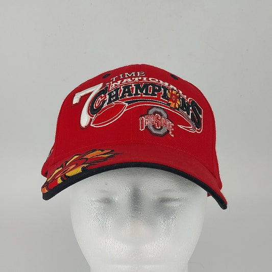 Ohio State Buckeyes 7 Time National Champions Red Cap Hook Loop Adjustable Hat