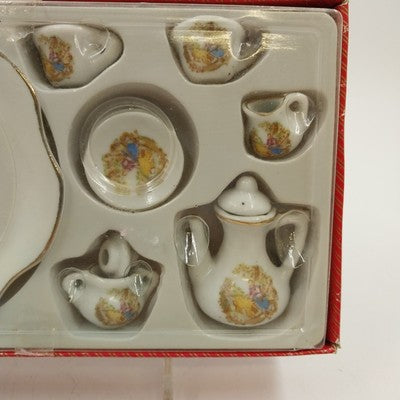 10pc Mini Tea Set Porcelain Women in Garden Collectible w/ Box 3.75"