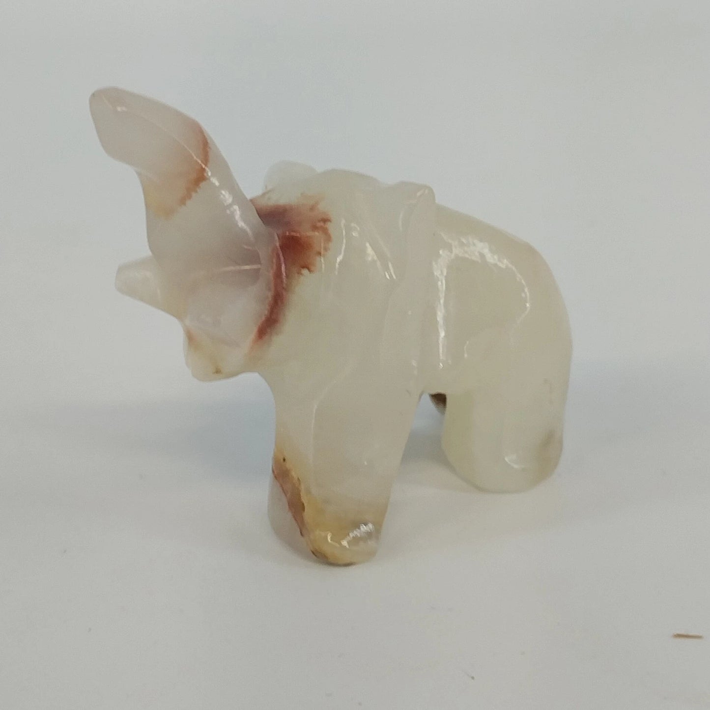 Hand Carved Marble Onyx Elephant Figurine White Brown Stone Sculpture 2.25"