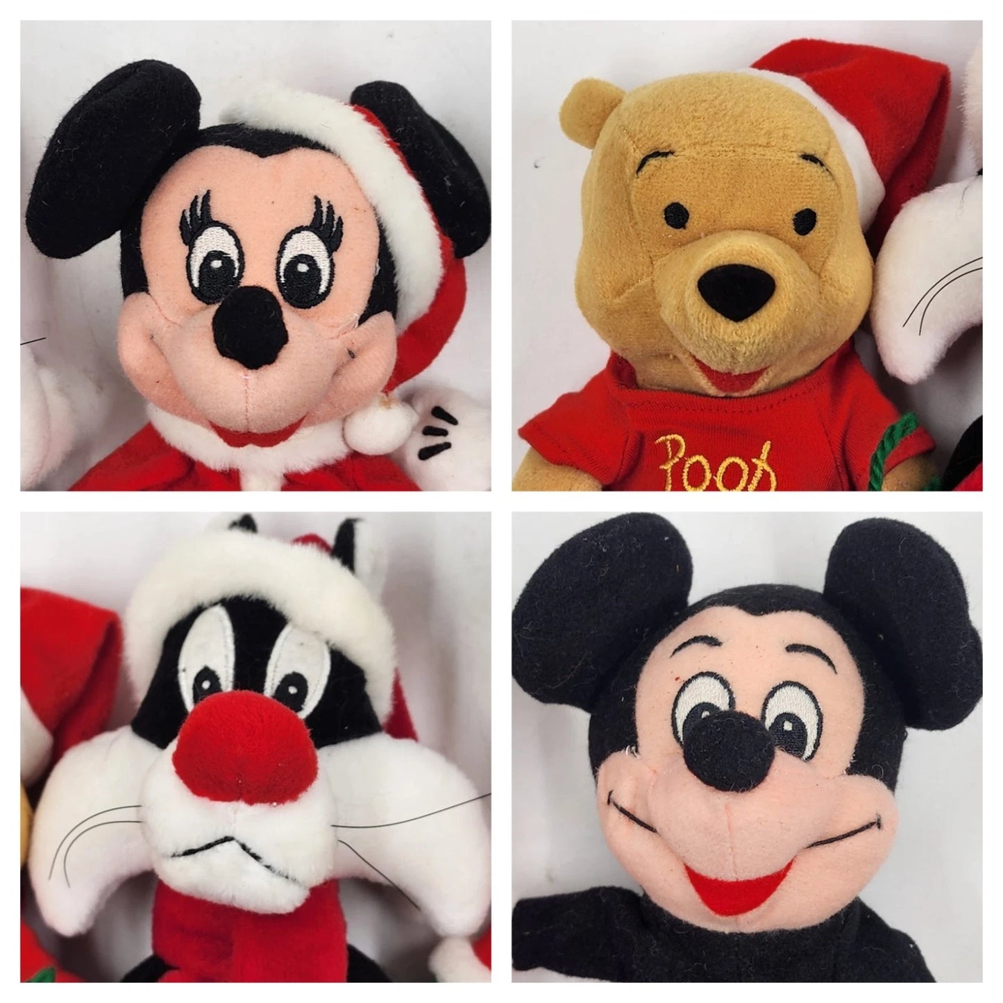 4 Beanie Babies Plush 3 Disney Pooh Mickey & Minnie and 1 Warner Bros Sylvester