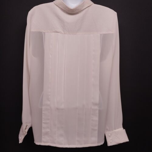 Worthington White Essentials Pleated Long Sleeve Blouse Size 10 Women