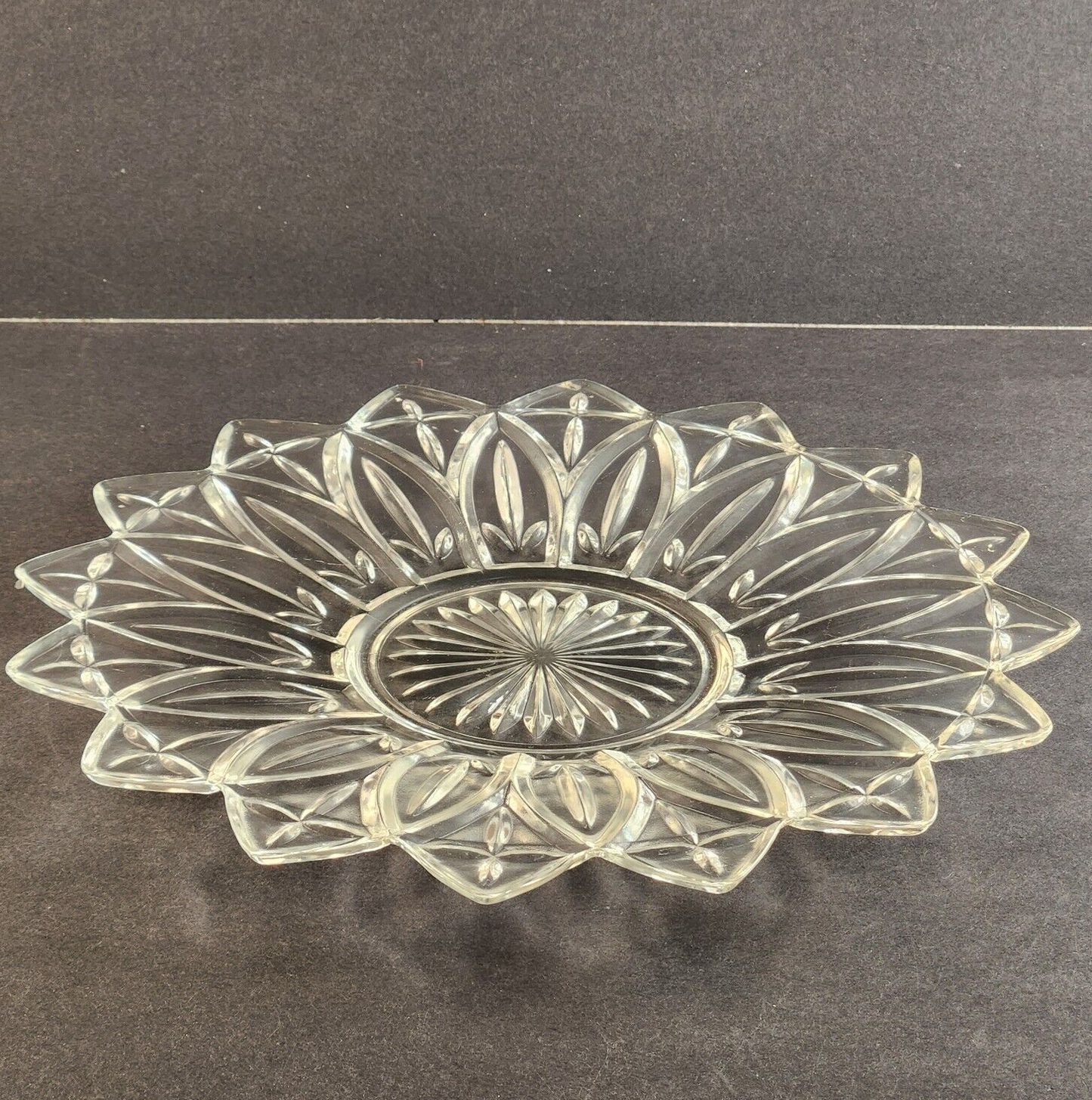 11" Round Tidbit Tray Platter Petal Pattern Scalloped Federal Glass Vintage