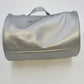 Mary Kay Silver Metallic Cylindrical Cosmetic Makeup Bag 8.5" Travel Case Zipper