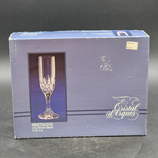 4 Cristal d’Arques Bretagne Champagne Flutes 5 oz Crystal Vintage France NIB