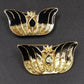 Hexafoil Design Scarf Holders Brooch Clip Gold Tone & Black Enamel Tulip Shaped