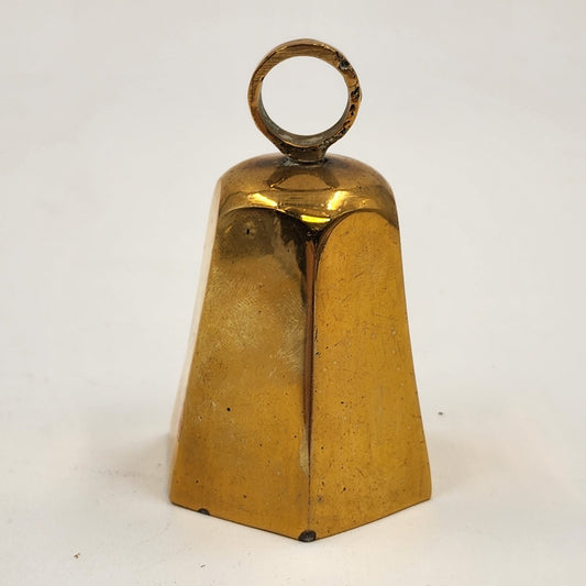 Cow Bell Hexagonal Solid Metal Brass w/Ring Handle Horse Sheep Goat 2" India