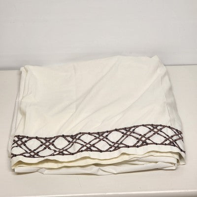 Martex Luxor Solid White Twin Flat Sheet w Embroider Brown Bamboo Lattice Edge