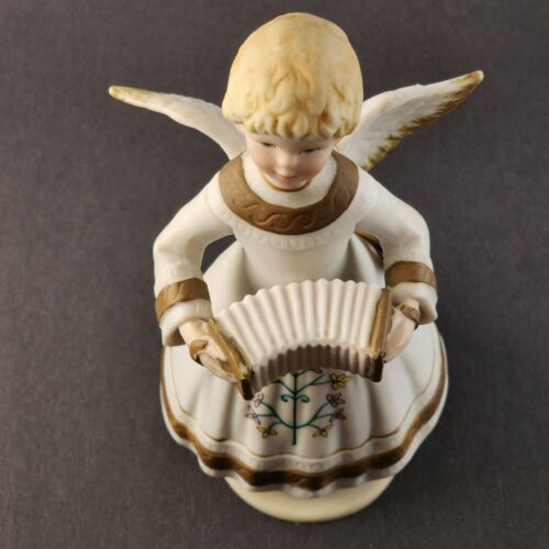 Schmid Ceramic Angel Musical Music Box Accordion Brahms Lullaby Turns Movement