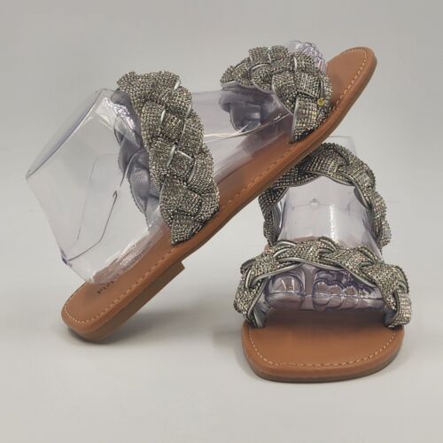 Pierre Dumas Womens Sz 10 Chester-8 Bling Silver Flat Sandals Man Made Materials