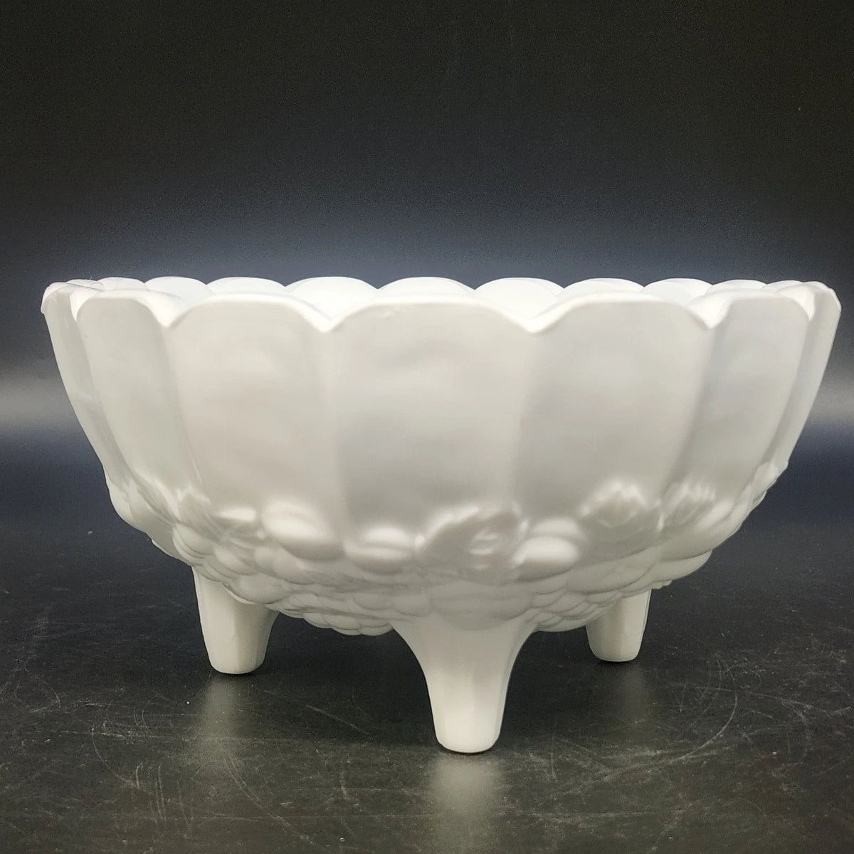 Indiana Glass Harvest Grape Milk Glass Footed Fruit Serving Bowl 12" Vintage