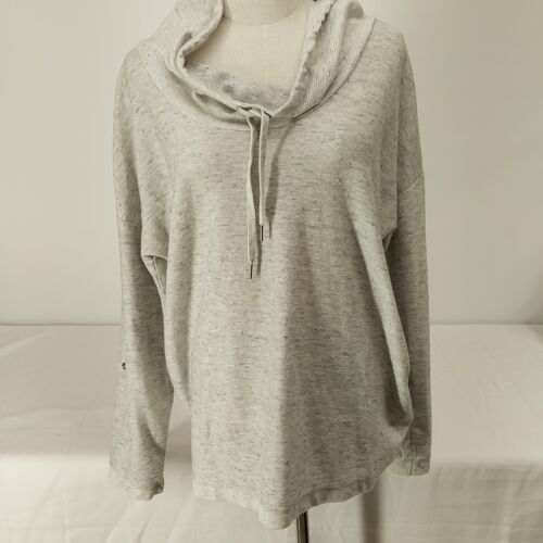 Relativity LG Sweatshirt Grey Cowl Neck Lightweight Drawstring Roll Up Sleeves