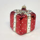 Czech Glass Christmas Present Gift Box Ornament Red Hand Painted 1.75" Vintage