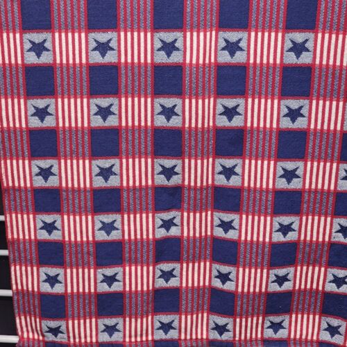 Red White and Blue Linen Table Runner 96 x 20 inches Vintage July 4th Themed