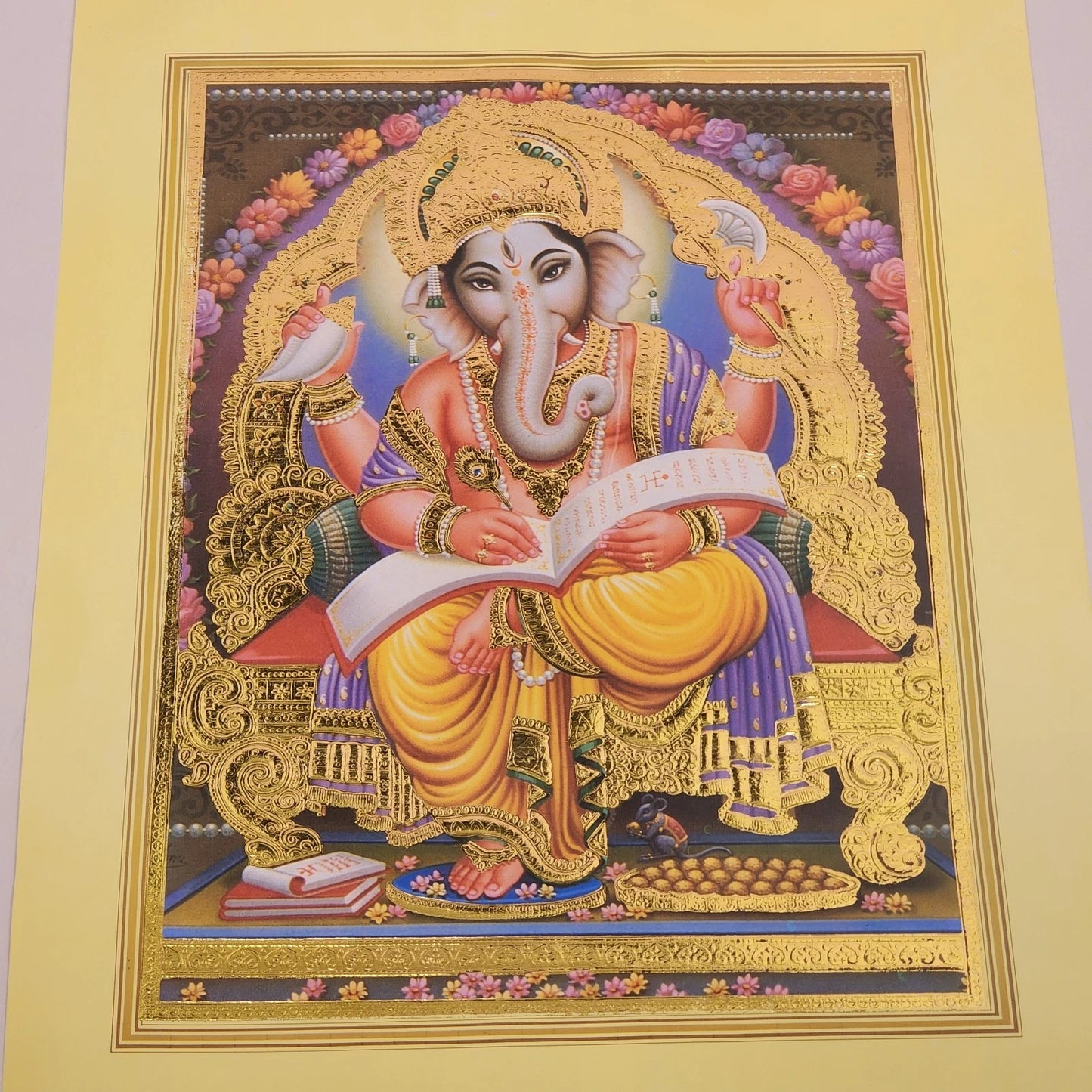Hindu God Ganesha Print Poster Ganesh Writing Deity Remover of Obstacles Art