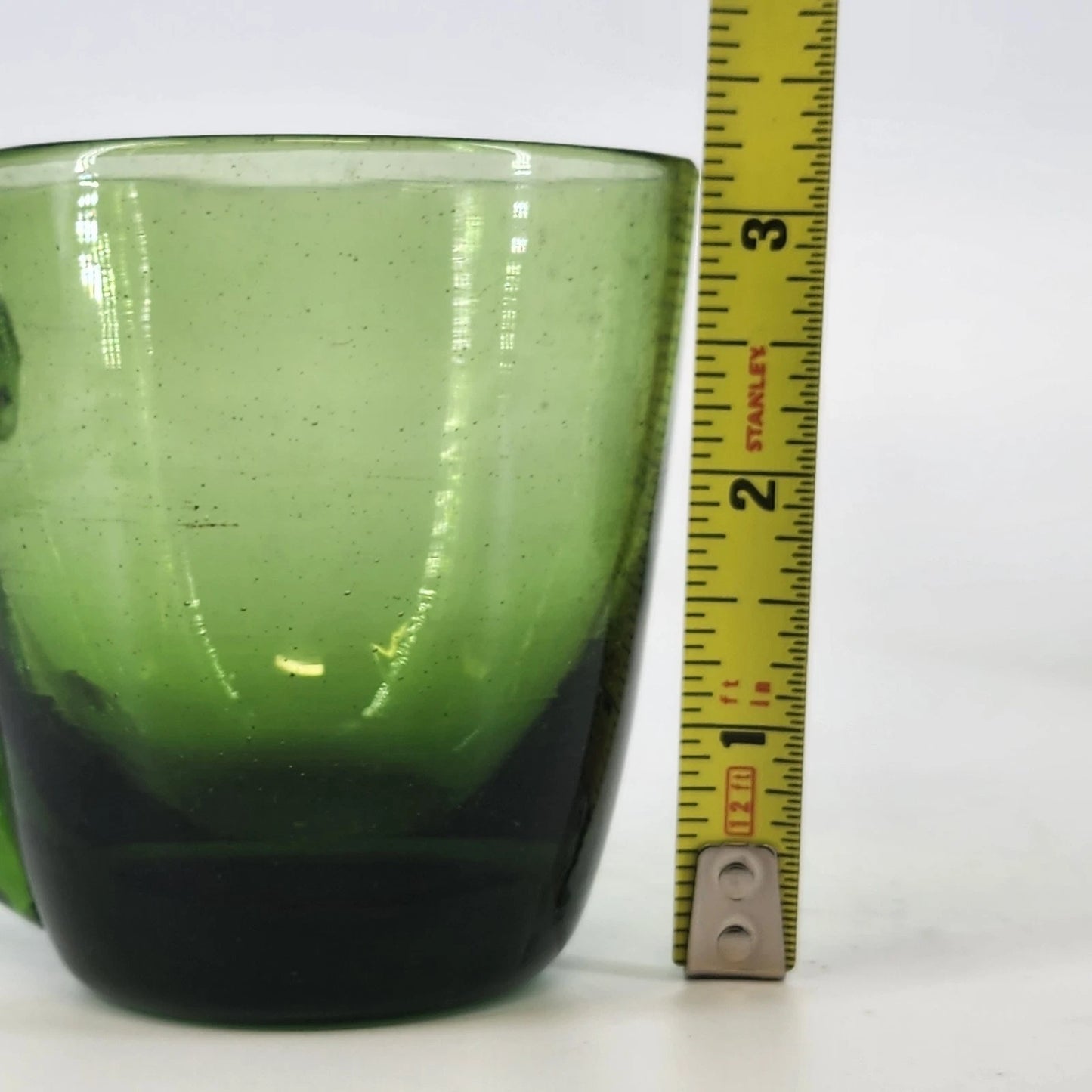 Indiana Glass Cups Avocado Green Blown Art Glass Set of 4 Starburst Base Handle