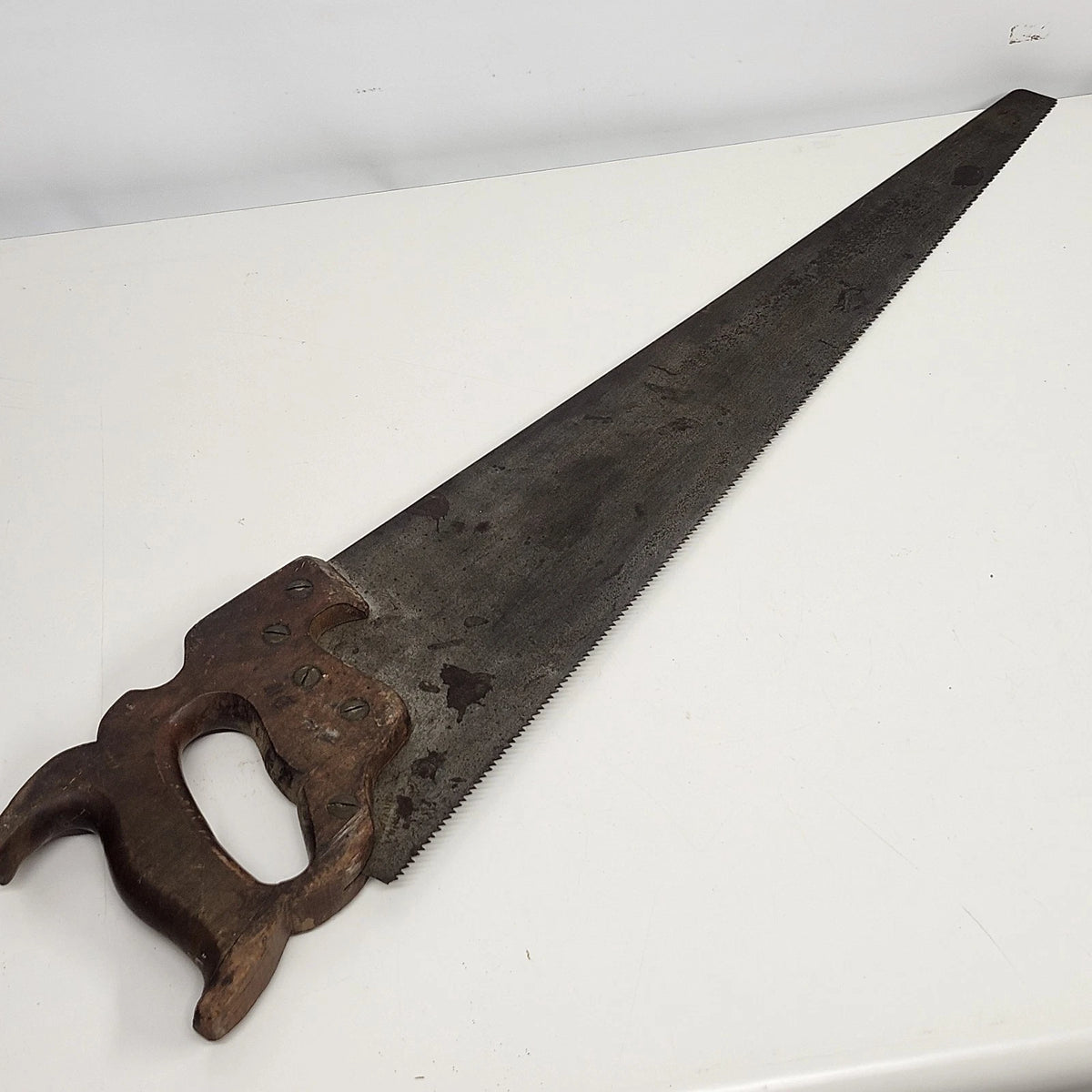 Disston 26" Crosscut Hand Saw Carved Wood Handle Carpenter Tool Vintage USA