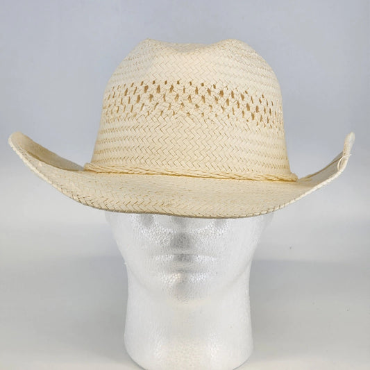 All White Straw Paper Woven Cowboy Hat Western Summer Sun Hat White Rope Band