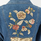 Country Door Blue Denim Jacket XL Floral Embroidery Wood Button Front Women's