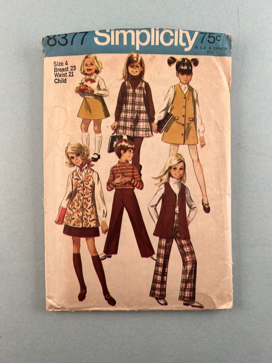 Simplicity 8377 Vintage Sewing Pattern 1969 Girls Jumper or Vest Skirt & Pants