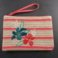 Vera Bradley Coral Straw Wristlet Pouch Wrist Strap Zip Rain Forest Lily 10 x 7"